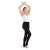 Model wearing Black Capezio Ultra Hold Stirrup Tights, Front Three-quarters View