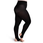 Model wearing Black Capezio Ultra Soft Stirrup Tights, Side View