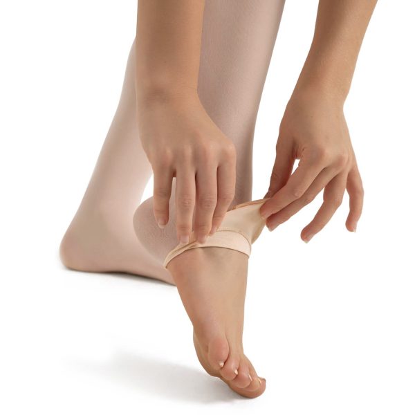 model wearing tan capezio body tights,foot transition detail