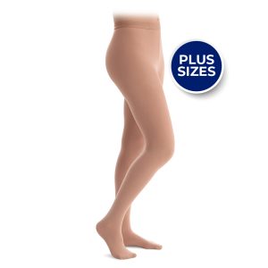 Capezio Hold and Stretch Footed Tights, plus size on a model, side view