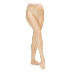 Capezio Footed Shimmer Tights on a model, front view
