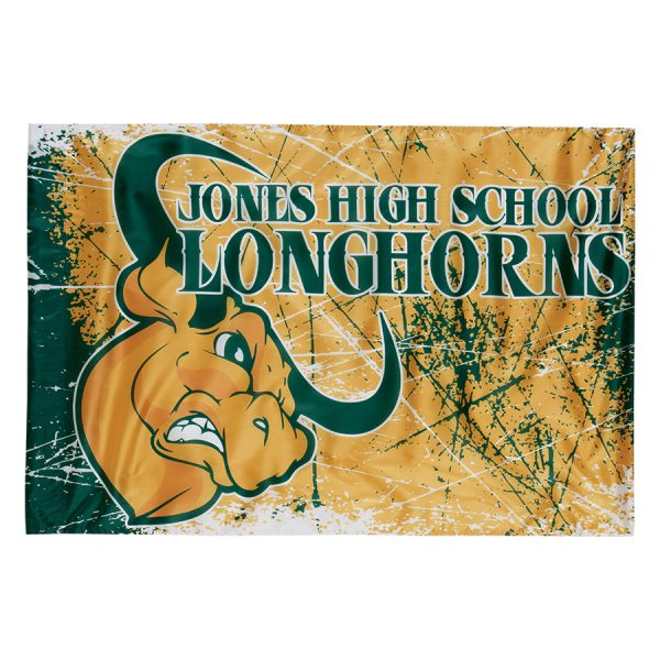 custom printed spirit flag green and gold with longhorn logo