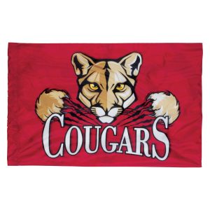 custom printed spirit flag red with cougar logo