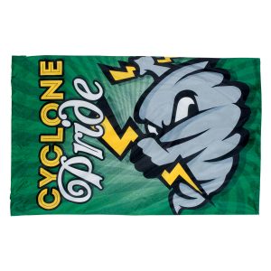 custom printed spirit flag green and gold with cyclone logo