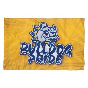 custom printed spirit flag yellow and blue with bulldog logo