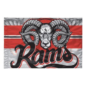 custom printed spirit flag grey and red with ram logo