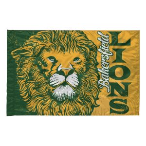 custom printed spirit flag gold and green with lion logo