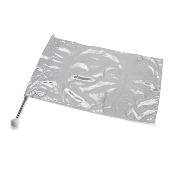 Star Line Lamé Twirl Flag Silver on a twirling shaft