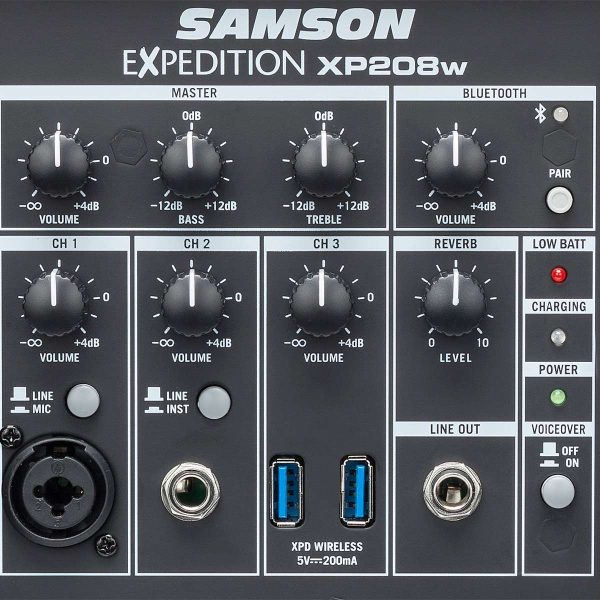 Samson Expedition XP208w Portable PA back controls detail
