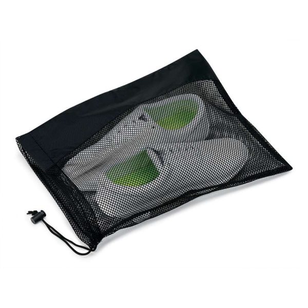 Drawstring Mesh Shoe Bag with white shoes