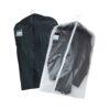 black and clear options vinyl garment bag with black uniform inside