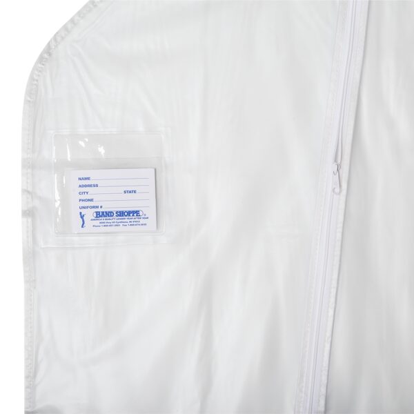 clear vinyl garment bag, front pocket detail