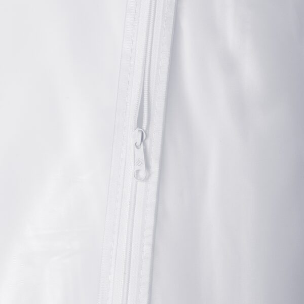 clear vinyl garment bag, front zipper detail