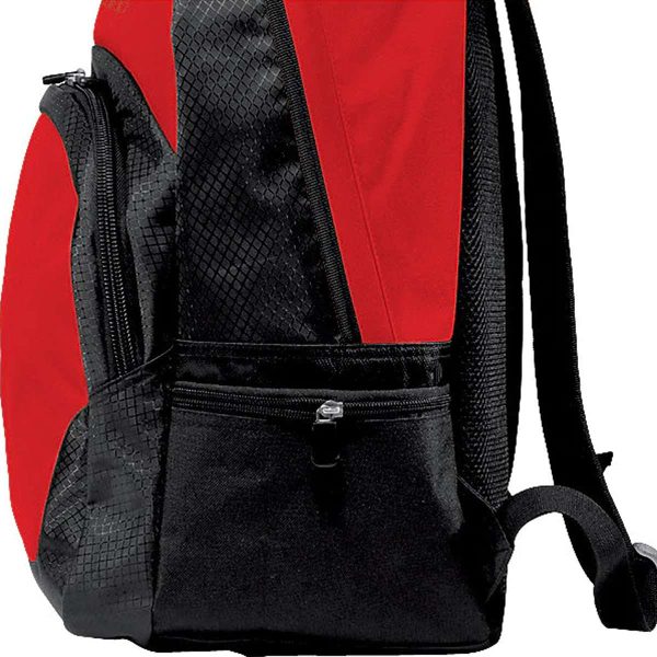 red Asics Team Backpack, side detail