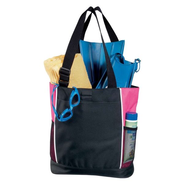 tropical pink/black Panel Tote Bag with accessories