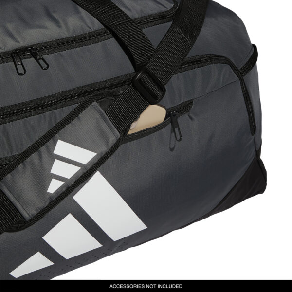 adidas Large Defender 5 Duffel bag, front detail with phone