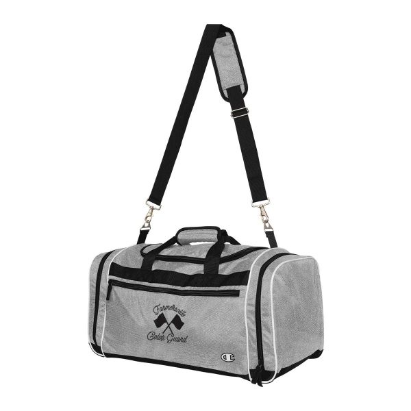 silver Champion All-Around Glitter Duffle Bag, front three-quarters with decoration
