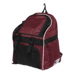 maroon-black-white-champion-all-sport-backpack, angled view