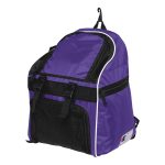 purple-black-white-champion-all-sport-backpack, angled view