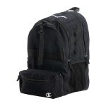 black glitter/black champion squad glitter backpack, angled view