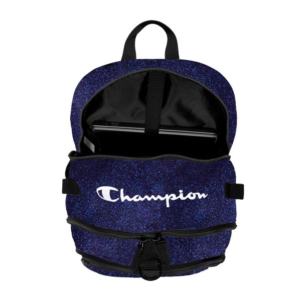 midnight/black Champion Squad Glitter Backpack, top view open
