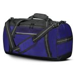 purple-black-holloway-rivalry-duffel-bag, angled view