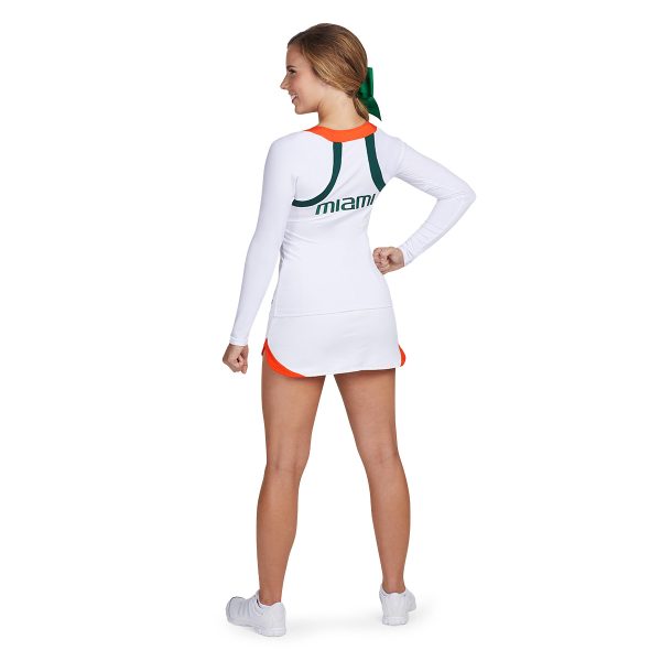 model wearing an adidas custom cheer uniform, back view