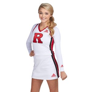 model wearing adidas custom cheer uniform