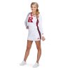 model wearing an adidas custom cheer uniform, front view