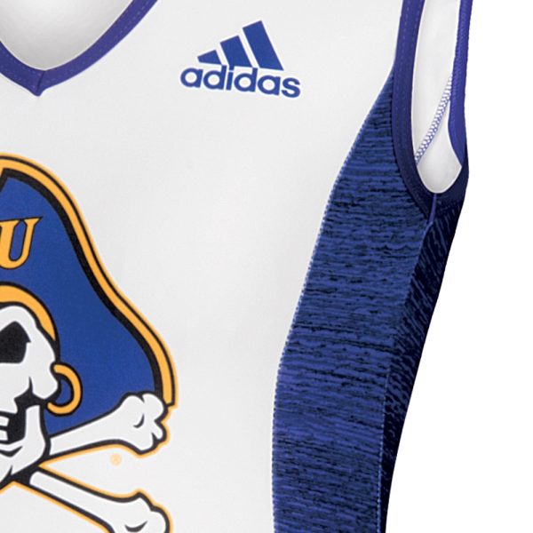 up close image of adidas logo on adidas-custom-cheer-uniform shell