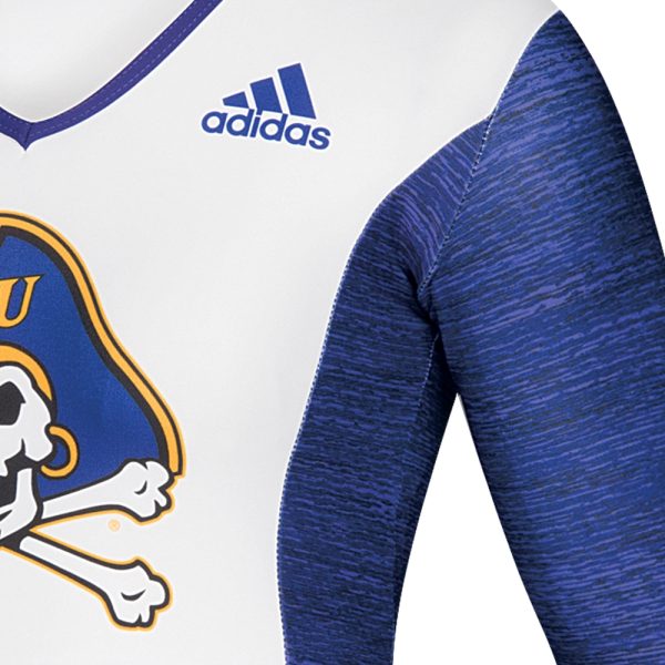 up close image of adidas logo on adidas-custom-cheer-uniform