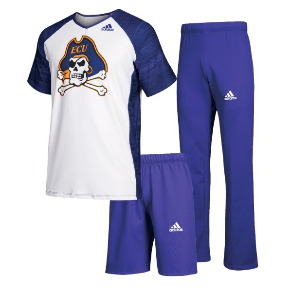 grouping of adidas custom cheer shirt, shorts, and pants