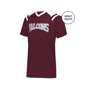 decorated maroon/white High Five Sheffield Jersey, front three-quarters view