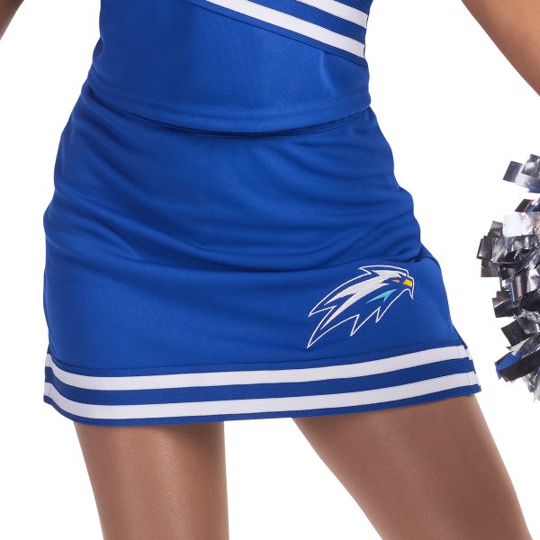 pretty model wear a Augusta Cheer Squad cheerleading uniform detail with an eagle logo decoration
