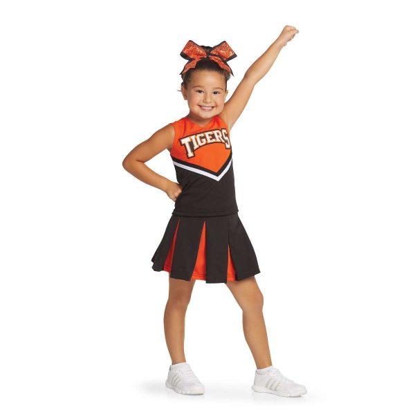young cheerleader in Augusta Pride Cheer Shell and Pleated Skirt, front view