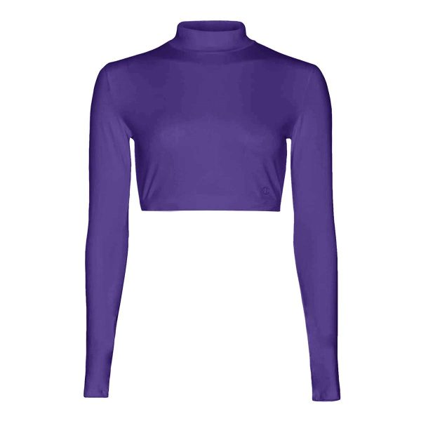 purple long sleeve Champion Mock Neck Crop Top, front view