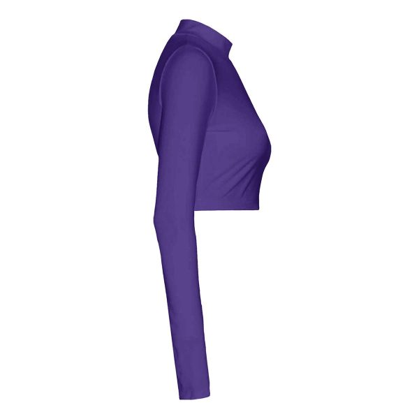 purple long sleeve Champion Mock Neck Crop Top, side view