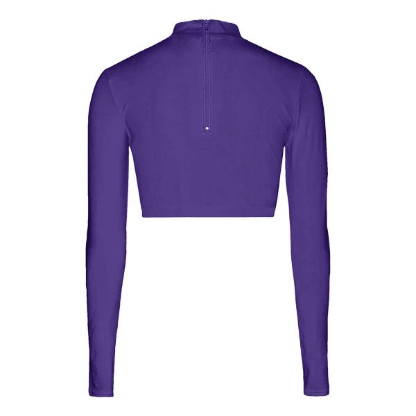 purple long sleeve Champion Mock Neck Crop Top, back view