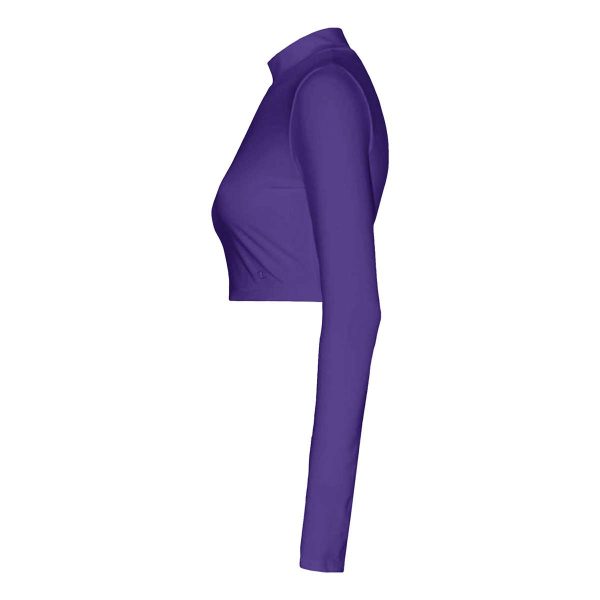 purple long sleeve Champion Mock Neck Crop Top, side view