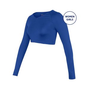 royal long sleeve Champion V-Neck Crop Top, front three-quarters view