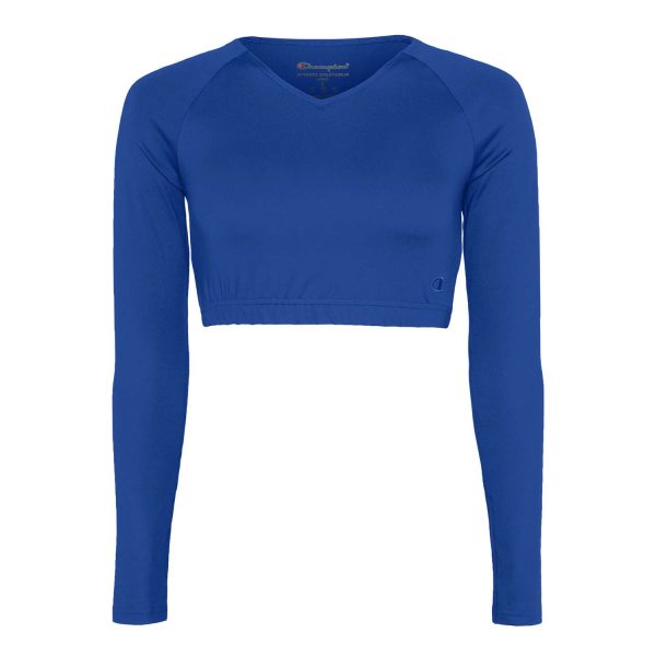 royal long sleeve Champion V-Neck Crop Top, front view