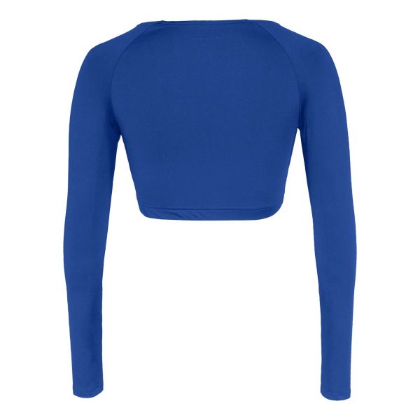 royal long sleeve Champion V-Neck Crop Top, back view