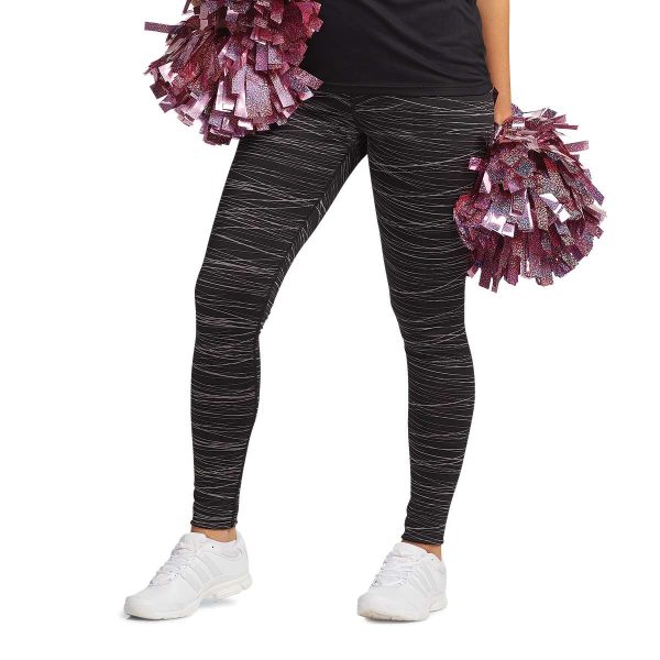 model wearing Augusta Hyperform Compression Tights holding pink metallic pom poms, front detail