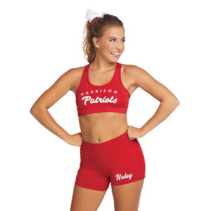 red Augusta Vent Sports Bra, front view with model