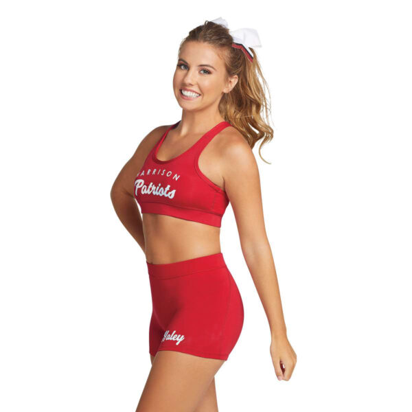 red Augusta Vent Sports Bra, side view with model