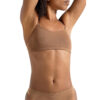 Mocha Capezio Adjustable Camisole Bra with with African American model, front view detail