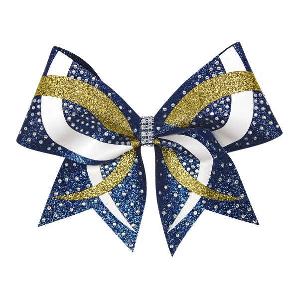 glitz-bow-with-glitter-&-rhinestones in navy, gold, and white