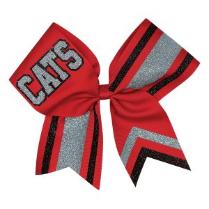 chevron mascot cheer bow in red with silver and black glitter
