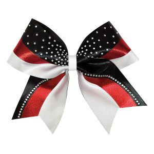metallic glitz cheer bow with mini rhinestones in black, red, and white
