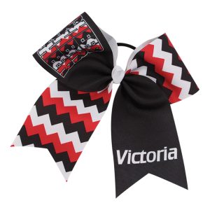 Black, Red, and White CHEER and Chevron with Name cheerleading Bow